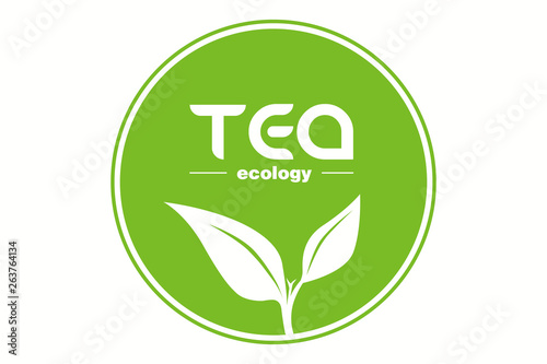 Green Tea leaf logo isolated on white background. Green tea icon. Eco Leaf sticker.