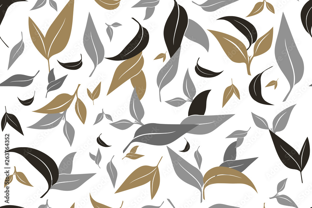 Seamless pattern with green tea leaves on white background. Hand painting on paper. May used in fabric, wrapping paper. Vector illustration. Seamless pattern with green tea leaves on white background. Hand painting on paper. May used in fabric, wrapping paper. Vector illustration.