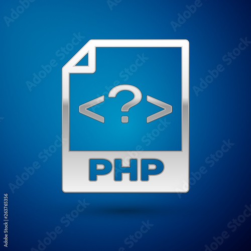 Silver PHP file document icon. Download php button icon isolated on blue background. PHP file symbol. Vector Illustration