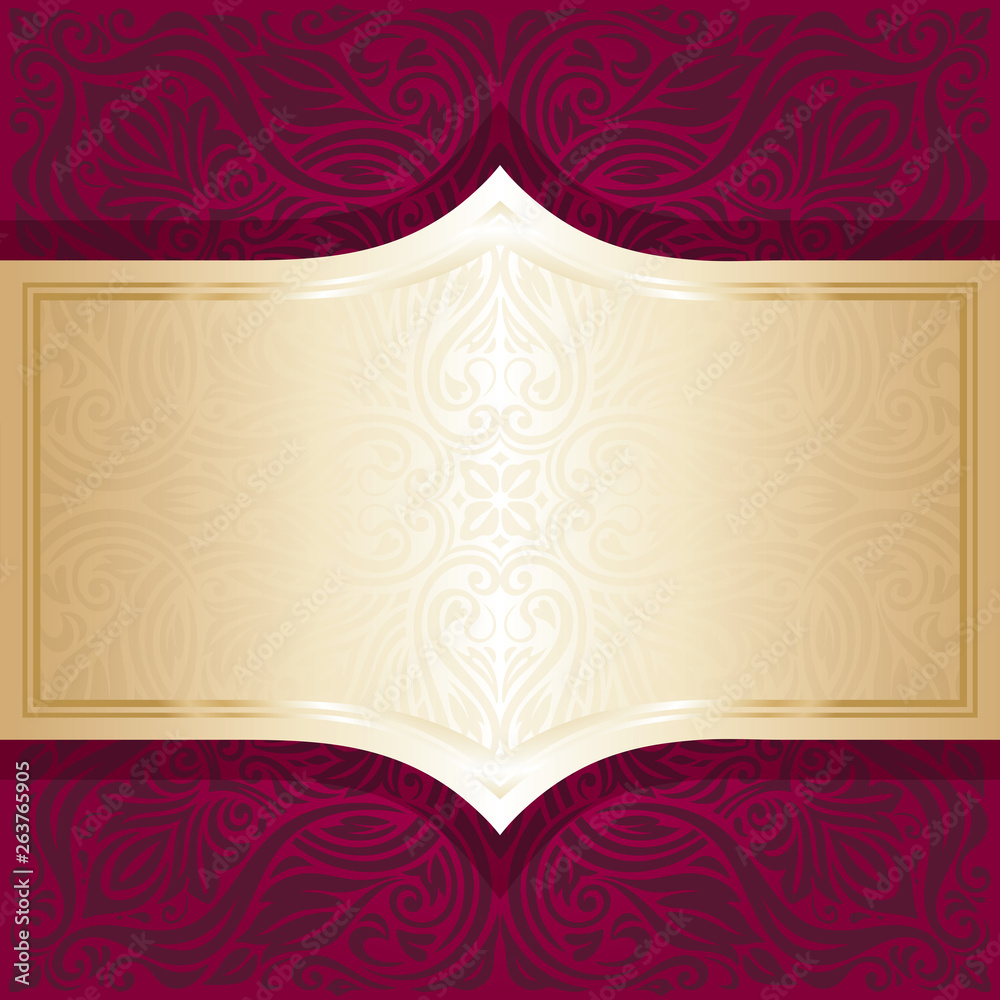 Floral Royal red and gold  luxury invitation mandala design in fashion vintage style with gold copy space