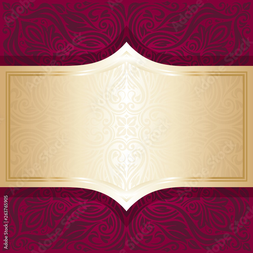 Floral Royal red and gold luxury invitation mandala design in fashion vintage style with gold copy space