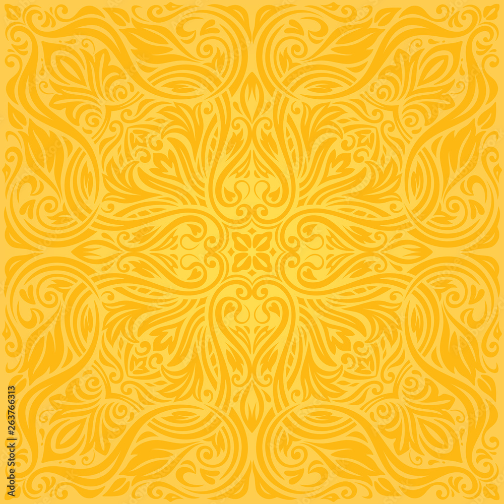 Yellow floral wallpaper background mandala pattern design trends fashion  vintage Stock Vector | Adobe Stock