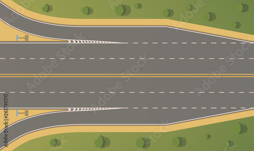 Top view road junction. Right turn branches and congresses.