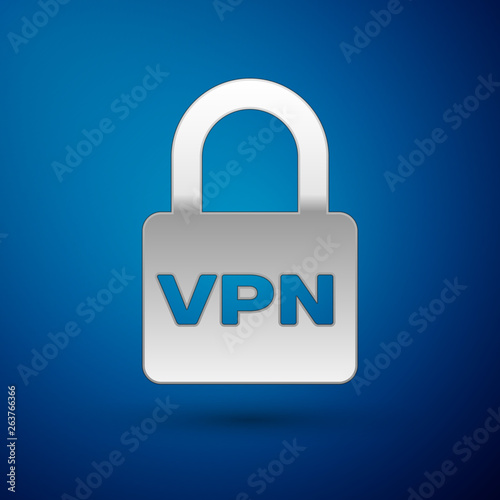 Silver Lock VPN icon isolated on blue background. Vector Illustration