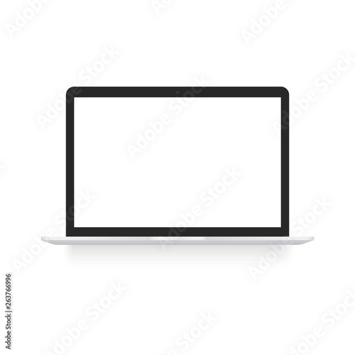 Black laptop mock up with soft shadow. Vector.