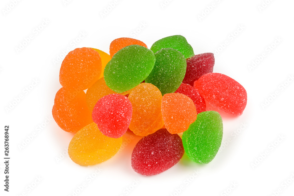 Colorful marmalade isolated on white background.