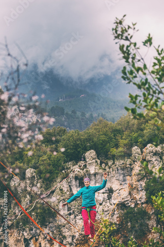 Highline in the mountains.