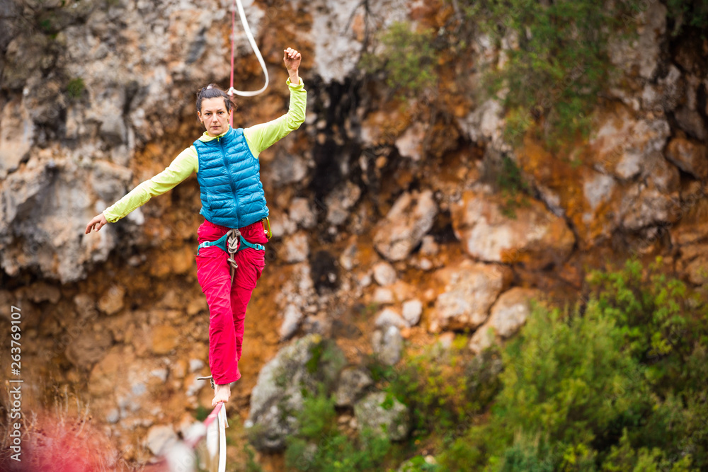 Fototapeta premium Highline in the mountains.