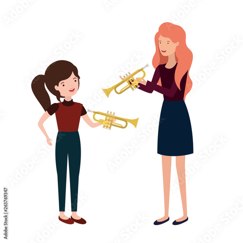 woman with daughter and trumpet avatar character