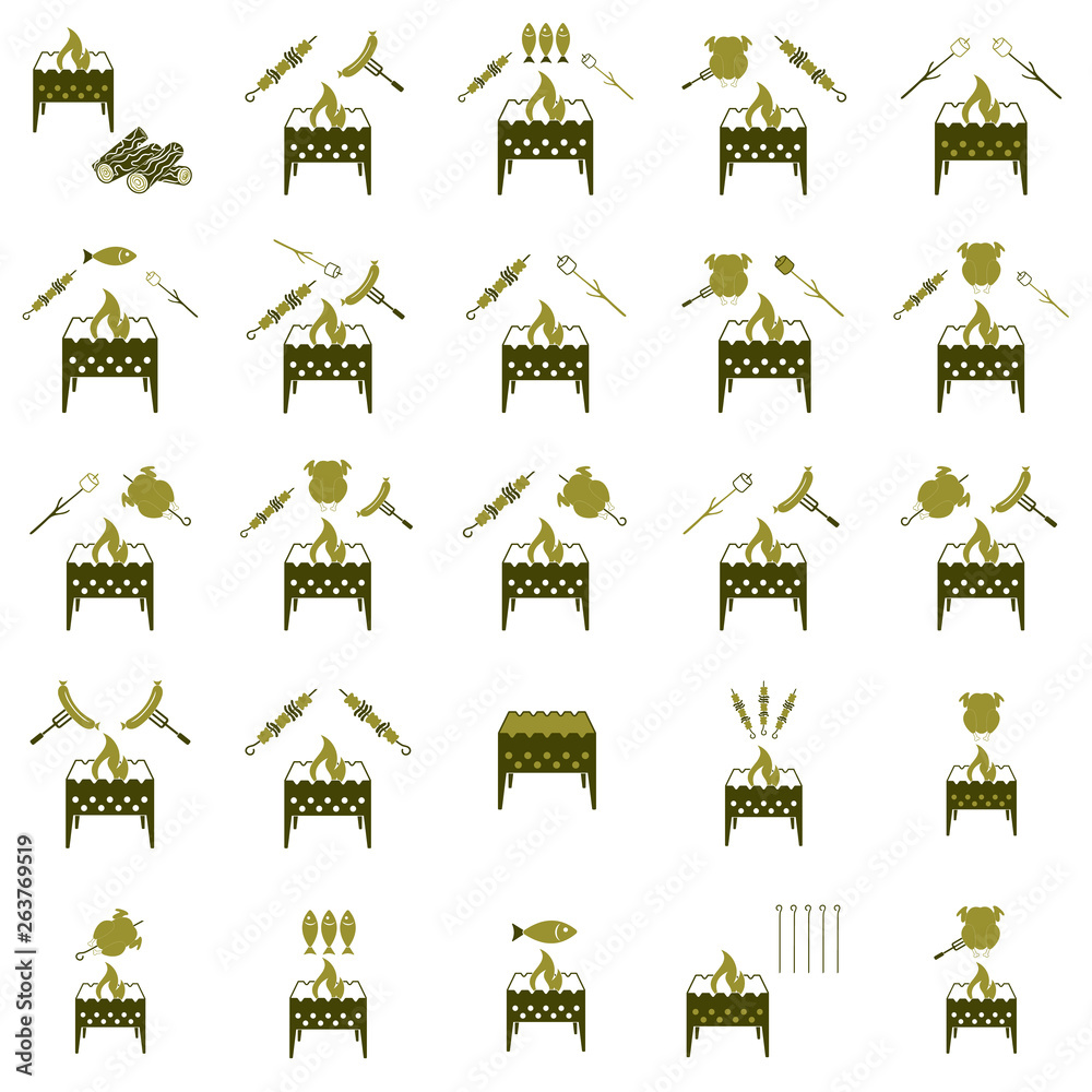 Set of travel and camping equipment icons Set of travel and camping equipment icons