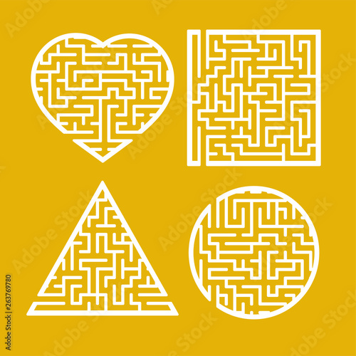 A set of mazes. Game for kids. Puzzle for children. Labyrinth conundrum. Find the right path. Vector illustration.