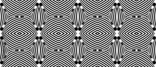 Seamless pattern with hypnotic trance texture. Abstract black and white striped background. Op art monochrome abstraction. Psychedelic trippy art.