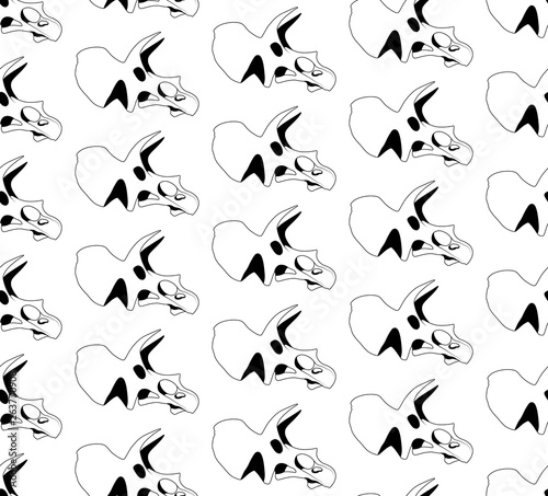 vector seamless pattern of black graphical triceratops skull on white background