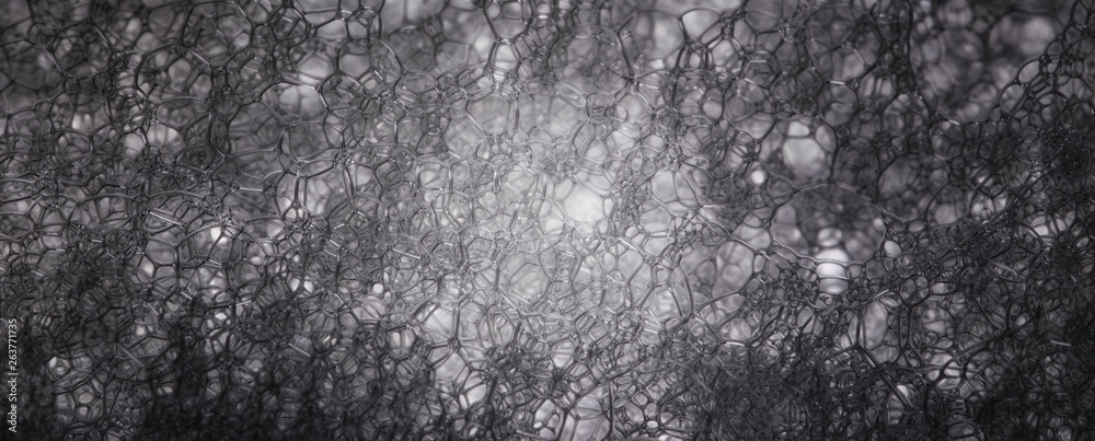 Obraz premium Black-white texture of soap suds in macro with ordered structures and cavities