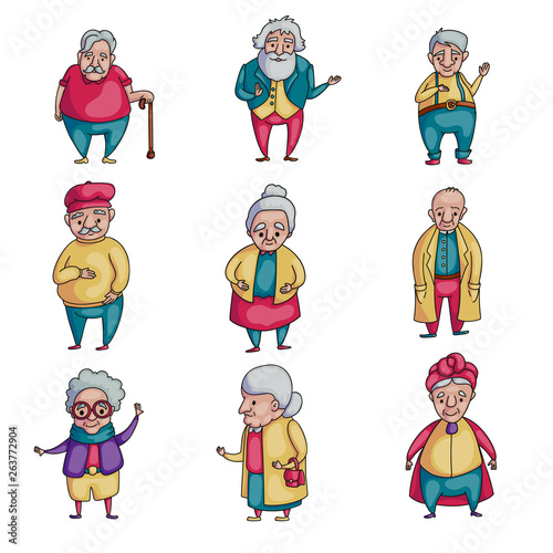 Set of old senior people character in present life