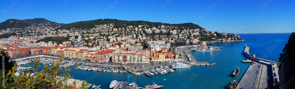 Panoramic view above Port of Nice on French Riviera