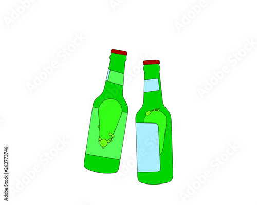 Simple drawing of two beer bottles lying on their sides, vector illustration