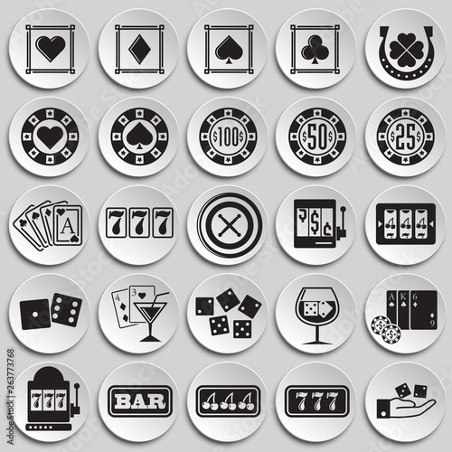 Casino icons set on plates background for graphic and web design. Simple vector sign. Internet concept symbol for website button or mobile app.
