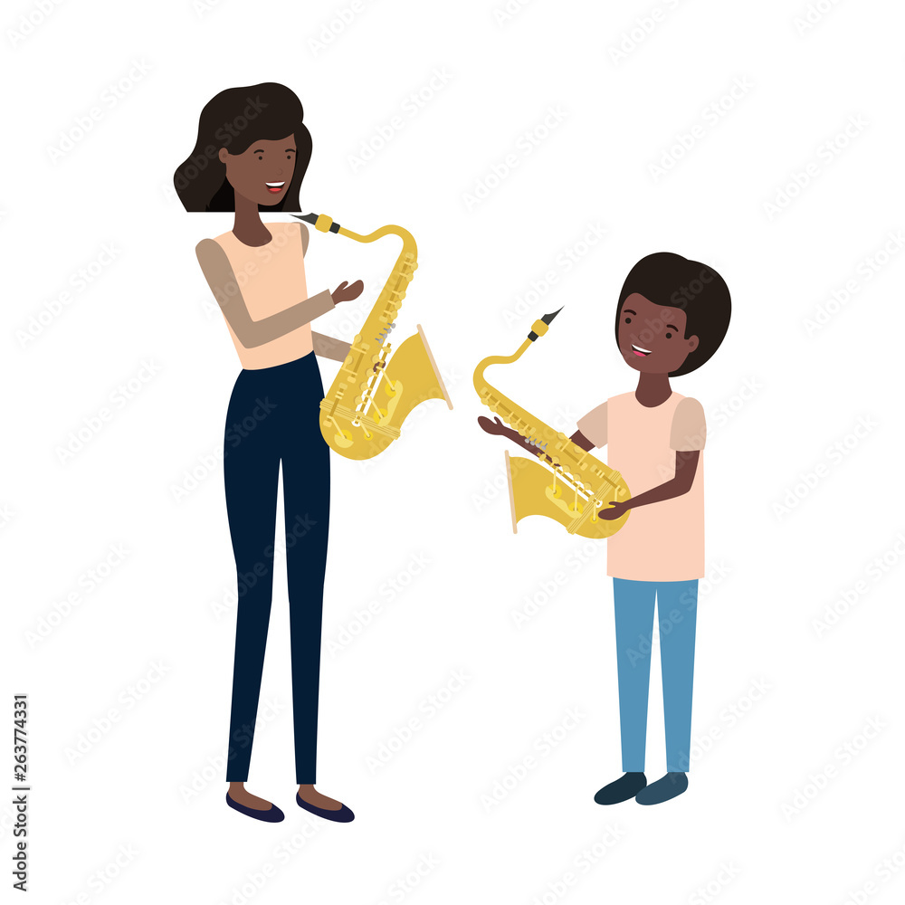 woman with son and saxophone avatar character