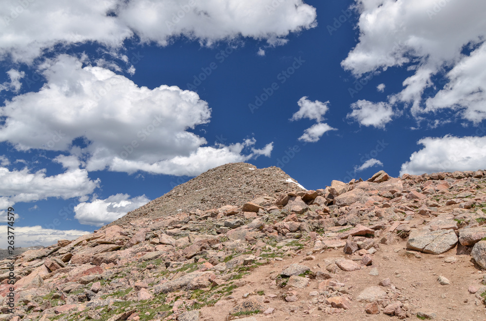 rocky climb to the top of Mount  Bierstadt (Clear Creek County, Colorado, USA)