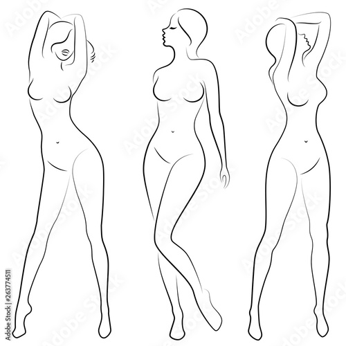 Collection. Silhouette of a sweet lady. A woman is a sexy and slender model. Set of vector illustrations.