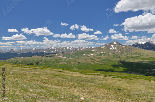 Flat Top Mountain and Scott Gomer Creek valley scenic view from Bierstadt trail  Clear Creek County  Colorado  USA 