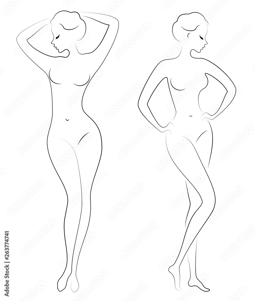 Collection. Silhouette of a sweet lady. A woman is a sexy and slender model. Set of vector illustrations.