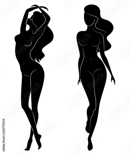 Collection. Silhouette of a sweet lady. A woman is a sexy and slender model. Set of vector illustrations.