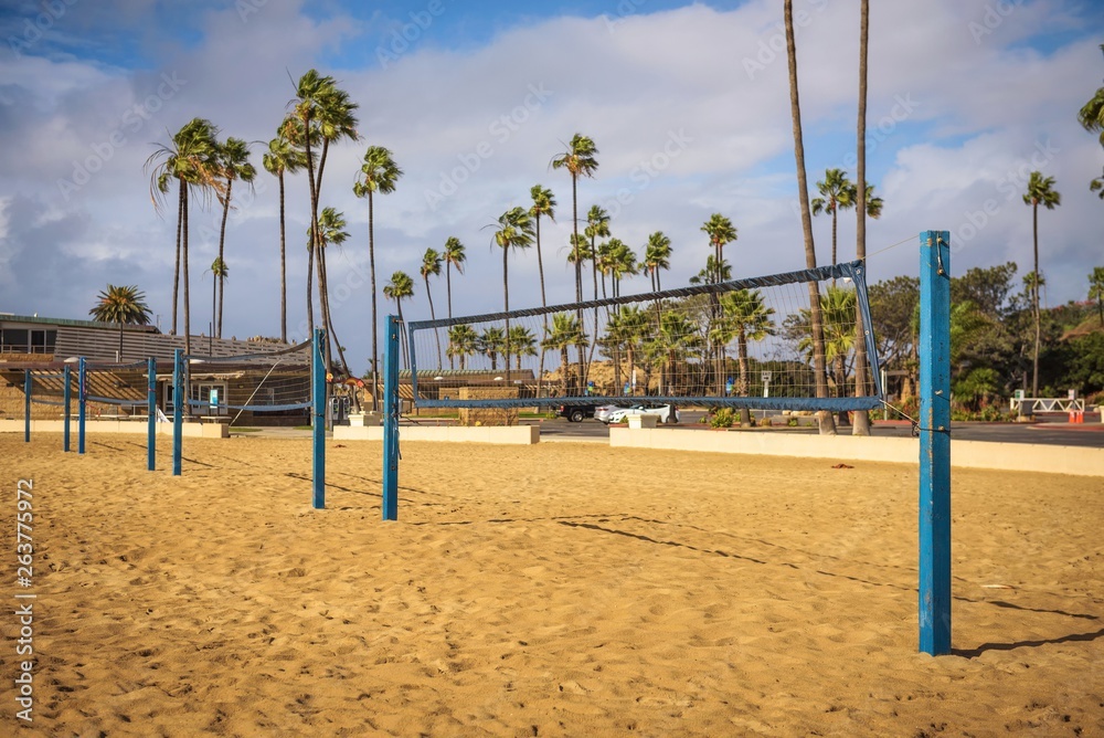 Beach volleyball nets on the Corona del Mar State Beach near Los Angeles Beach volleyball nets on the Corona del Mar State Beach near Los Angeles