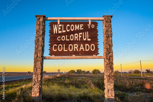 Welcome to colorful Colorado street sign along Interstate I-76