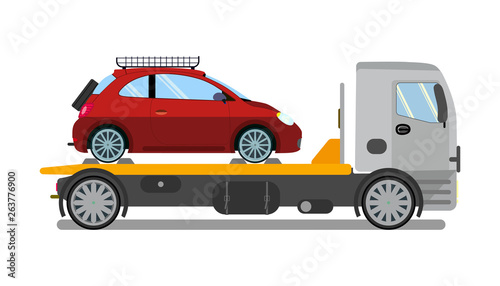 Tow Truck  Lorry at Work Flat Vector Illustration