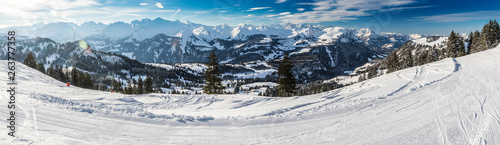 People skiing in Mythenregion ski resort, Ibergeregg, Switzerland, Europe. © Eva Bocek
