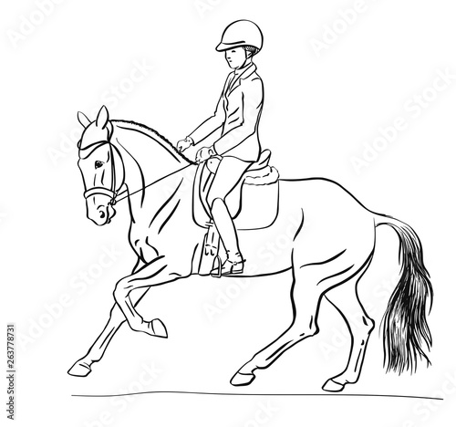 Young girl gallops on pony