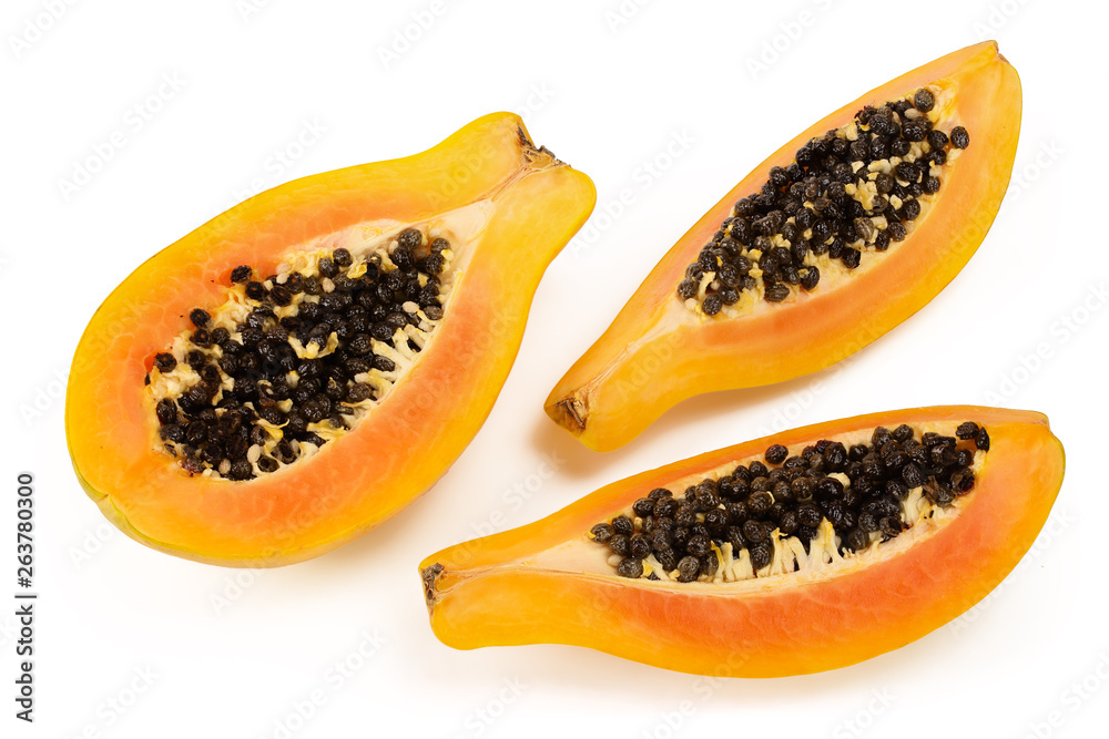 half of ripe papaya isolated on a white background half of ripe papaya isolated on a white background