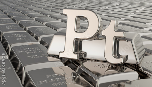 Konstfotografi Platinum ingots background with Pt symbol. 3D rendering
