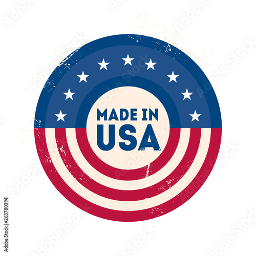 Made in the USA. Label with USA flag colors and symbols. Vector.