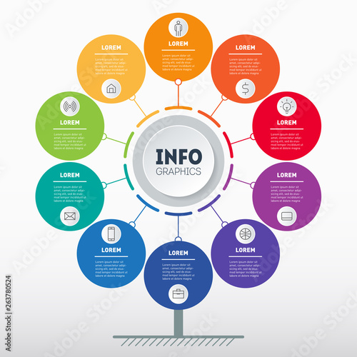 Business presentation or infographics concept with 10 options. Web Template of tree, info chart or diagram. Vector info graphic of technology or education process with 10 steps.
