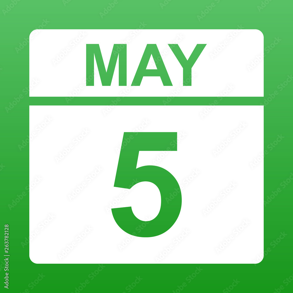 May 5. White calendar on a colored background. Day on the calendar. Green background with gradient. Simple vector illustration. May 5. White calendar on a colored background. Day on the calendar. Green background with gradient. Simple vector illustration.