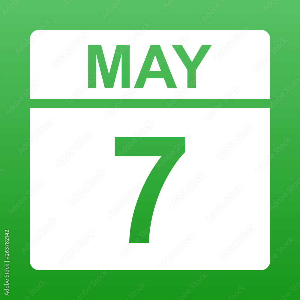 May 7. White calendar on a colored background. Day on the calendar. Green background with gradient. Simple vector illustration. May 7. White calendar on a colored background. Day on the calendar. Green background with gradient. Simple vector illustration.