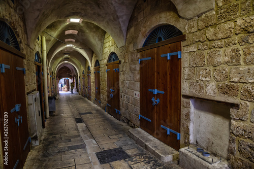 Narrow streets in the Old City of Akko. Taken in Acre  North District  Israel.