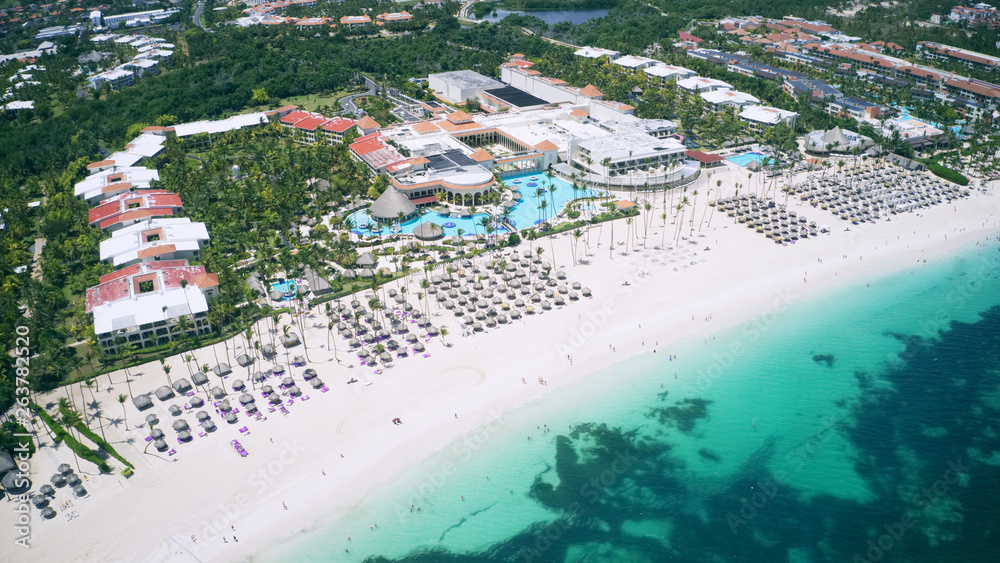 aerial view of a wondertul exotic caribbean beach resort in Punta Cana, Dominican Republic