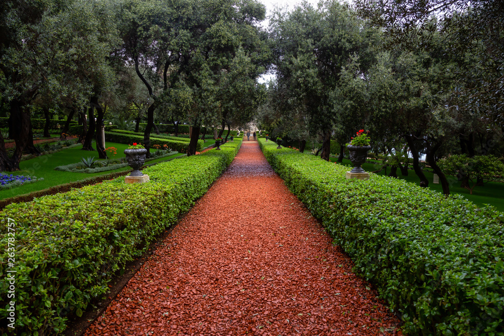 Beautiful view of Bahai Gardens during a cloudy day. Taken in Haifa, Israel. Beautiful view of Bahai Gardens during a cloudy day. Taken in Haifa, Israel.
