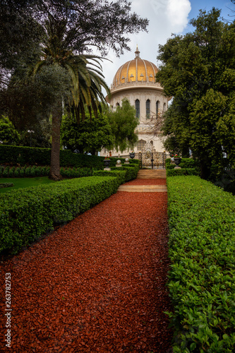 Beautiful view of Bahai Gardens during a cloudy day. Taken in Haifa, Israel.