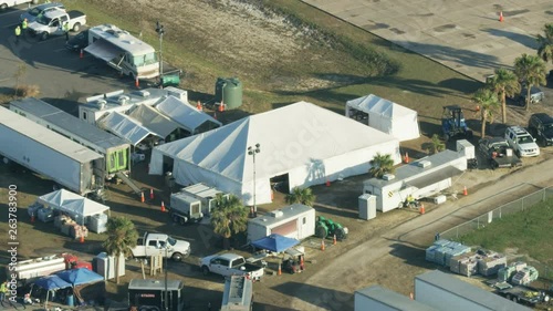 Aerial view disaster relief tents and temporary units  photo