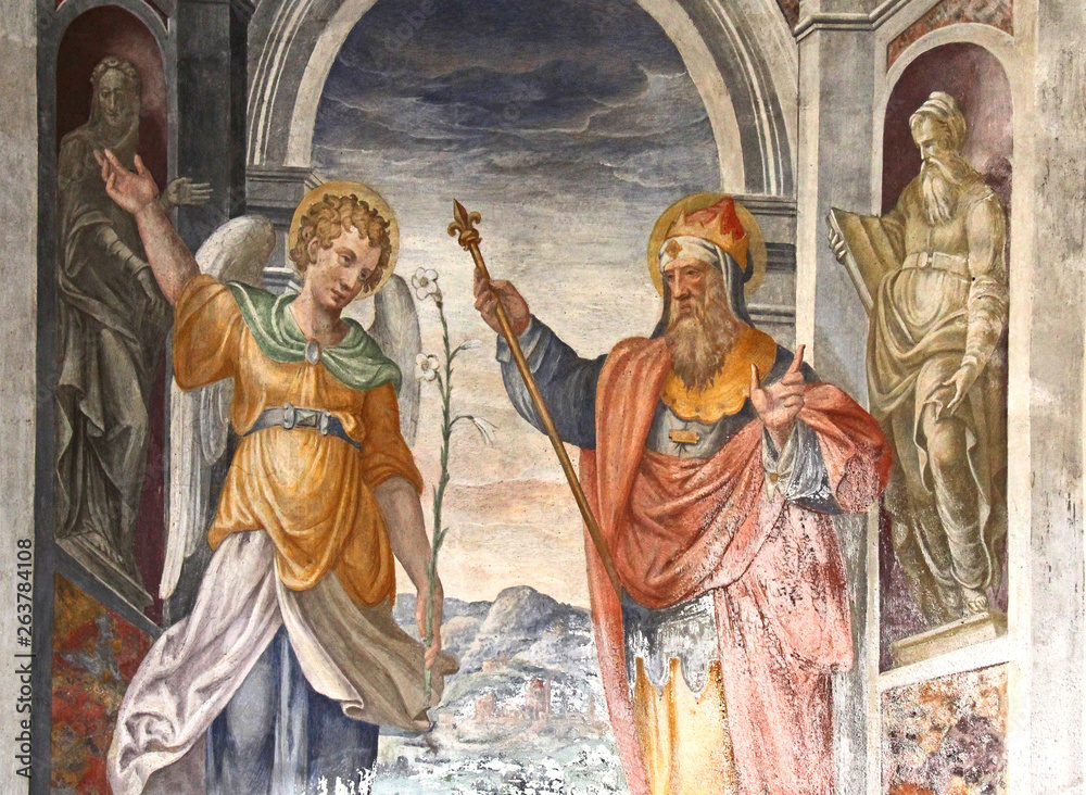 un Angelo e un Re o Profeta; affresco nella chiesa di Santa Maria della Passione, Milano