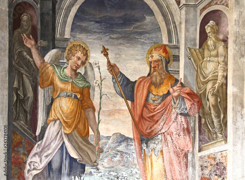 un Angelo e un Re o Profeta; affresco nella chiesa di Santa Maria della Passione, Milano