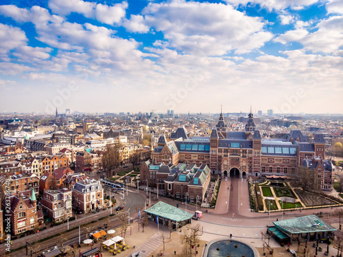 Photography Aerial view of Rijksmuseum in Amsterdam in the morning, Netherlands