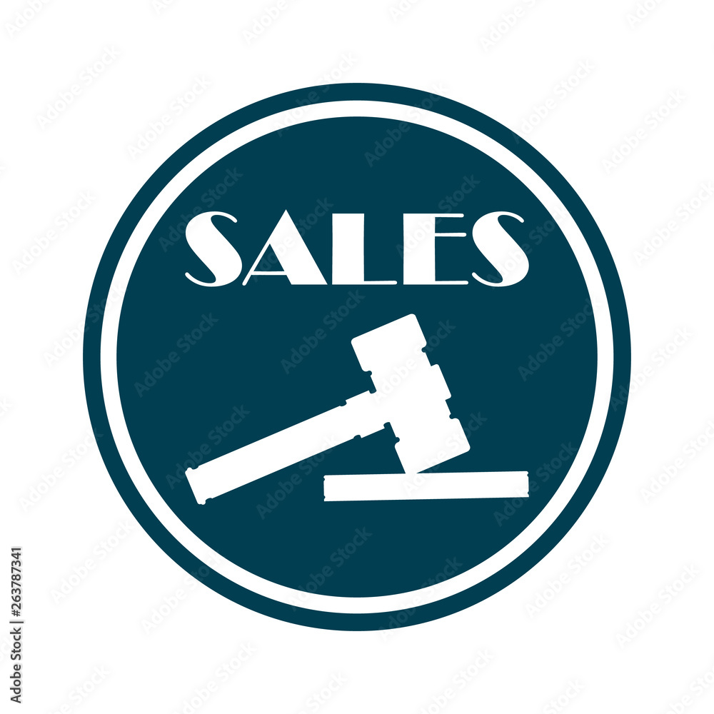 Sales Icon with Wooden Hammer or Gavel Banner. Sales Icon with Wooden Hammer or Gavel Banner.