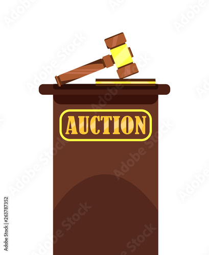 Auction Wooden Hammer and Stand for Selling Goods.