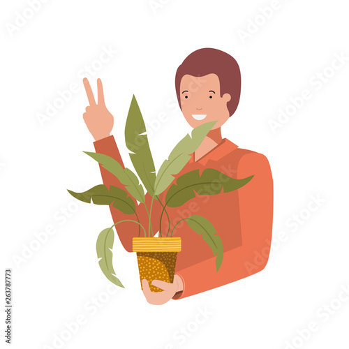 man with houseplant avatar character